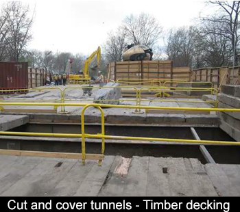 decked over with timber mats instead of concrete panels 